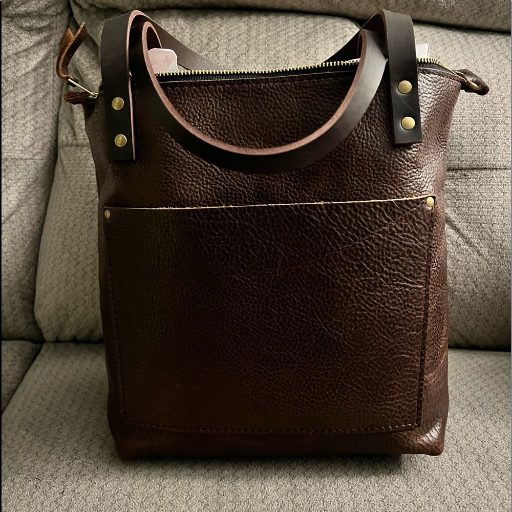 Portland Leather Goods small zippered tote in Cold Brew.